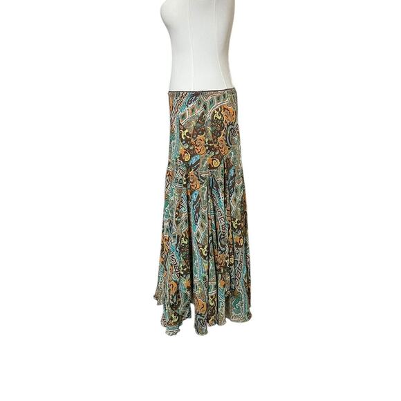 VTG Y2K Newsworthy Brown, Orange & Blue Boho Pattern A-Line Fairy Midi Skirt M/S - Picture 5 of 7